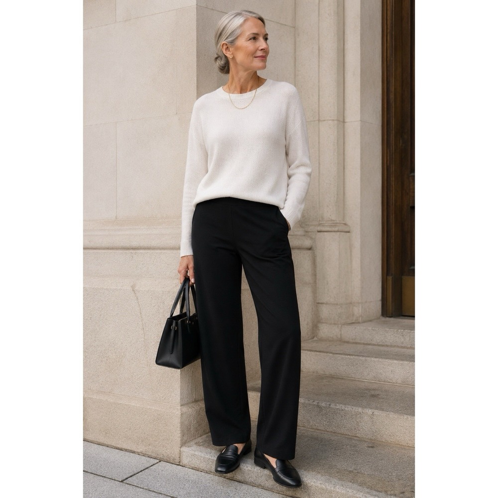 Eileen Fisher Size Large Pull-On Straight Leg Pants Stretch Minimalist Luxury